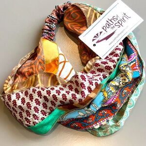 Paths of the Spirit Multicolored Multi Print Ribboned Sari Strip Headband NEW